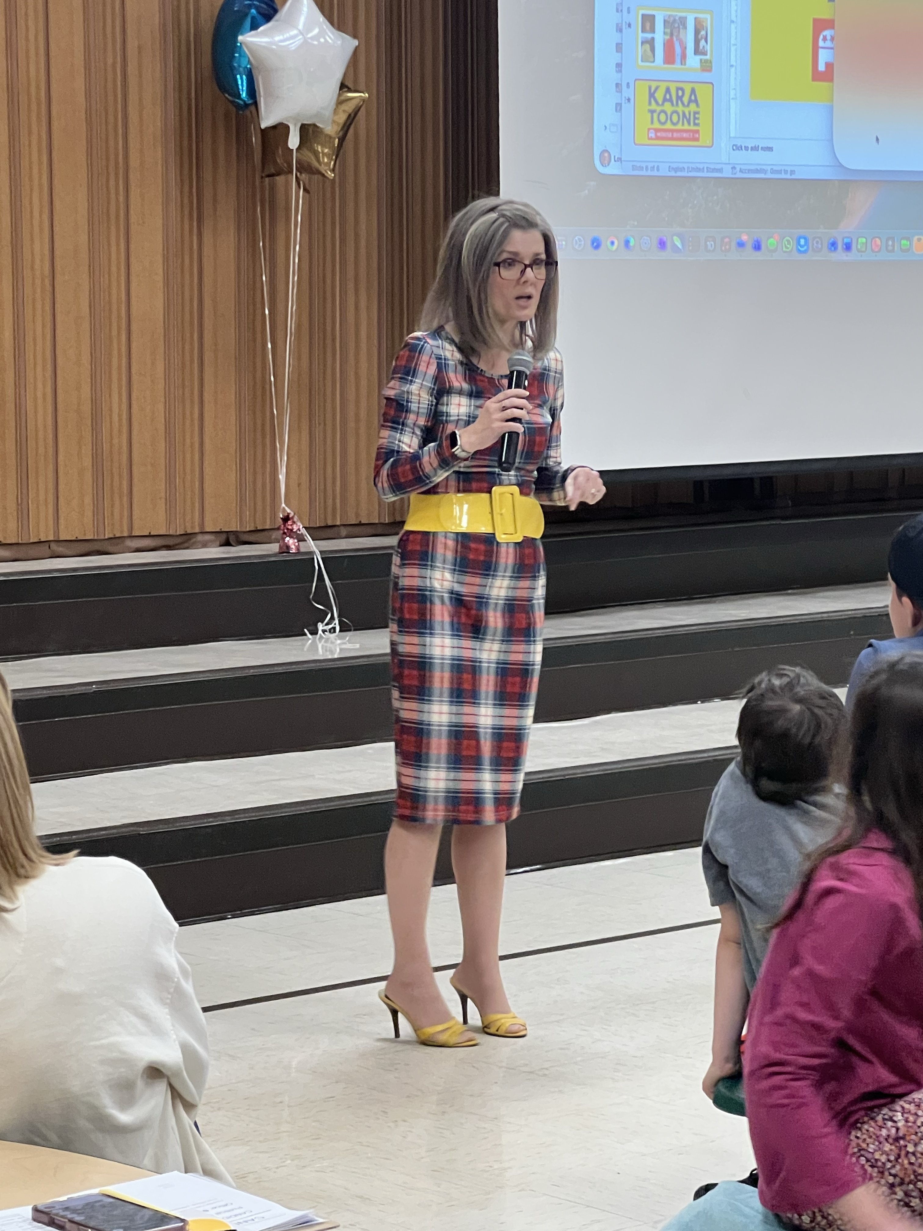 Kara Toone speaking at her campaign kickoff event